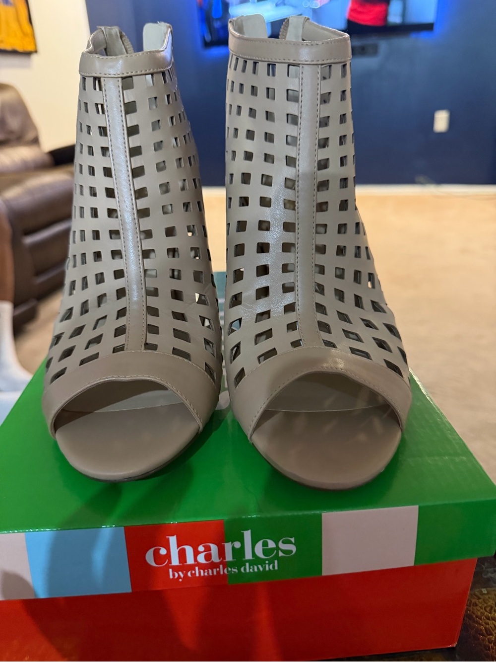 Charles by Charles David Taupe Cutout Peep-Toe Ankle Booties